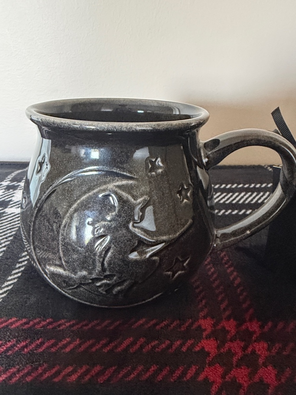 Cobwebs & Cauldrons Halloween Mug Witch Moon 🌙 🧙 Black Glazed NEW!